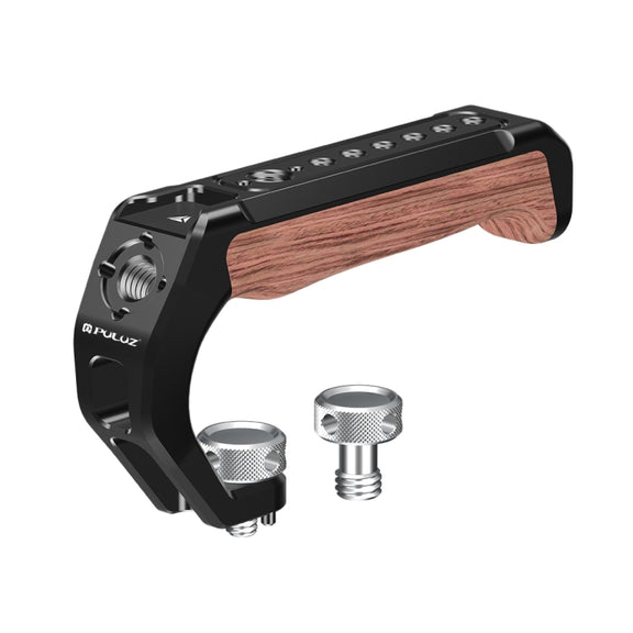 PULUZ Arri Metal Wooden Top Handle with Cold Shoe Mount for Mirrorless Camera Cage Stabilizer (Black)