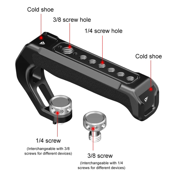 PULUZ Arri Metal Silicone Top Handle with Cold Shoe Mount for Mirrorless Camera Cage Stabilizer (Black)