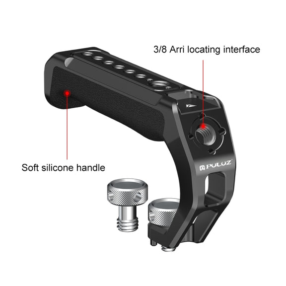PULUZ Arri Metal Silicone Top Handle with Cold Shoe Mount for Mirrorless Camera Cage Stabilizer (Black)