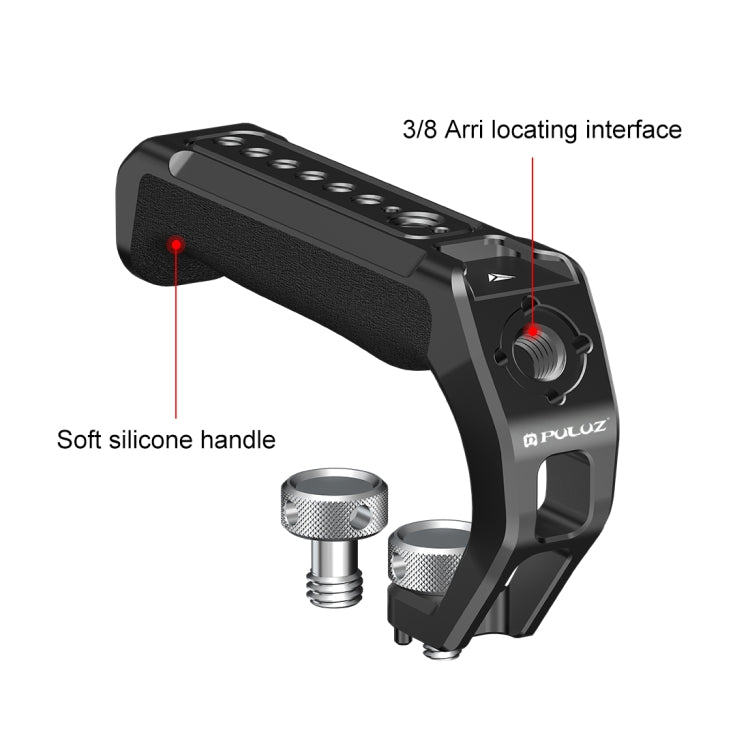 PULUZ Arri Metal Silicone Top Handle with Cold Shoe Mount for Mirrorless Camera Cage Stabilizer (Black)