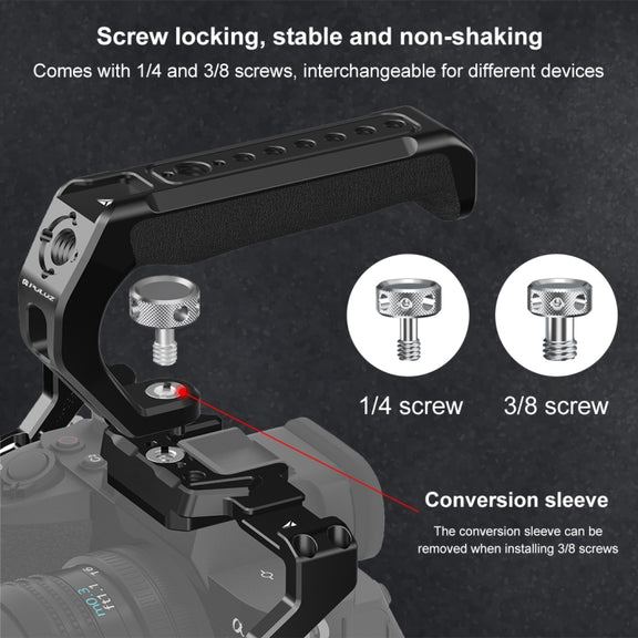 PULUZ Arri Metal Silicone Top Handle with Cold Shoe Mount for Mirrorless Camera Cage Stabilizer (Black)