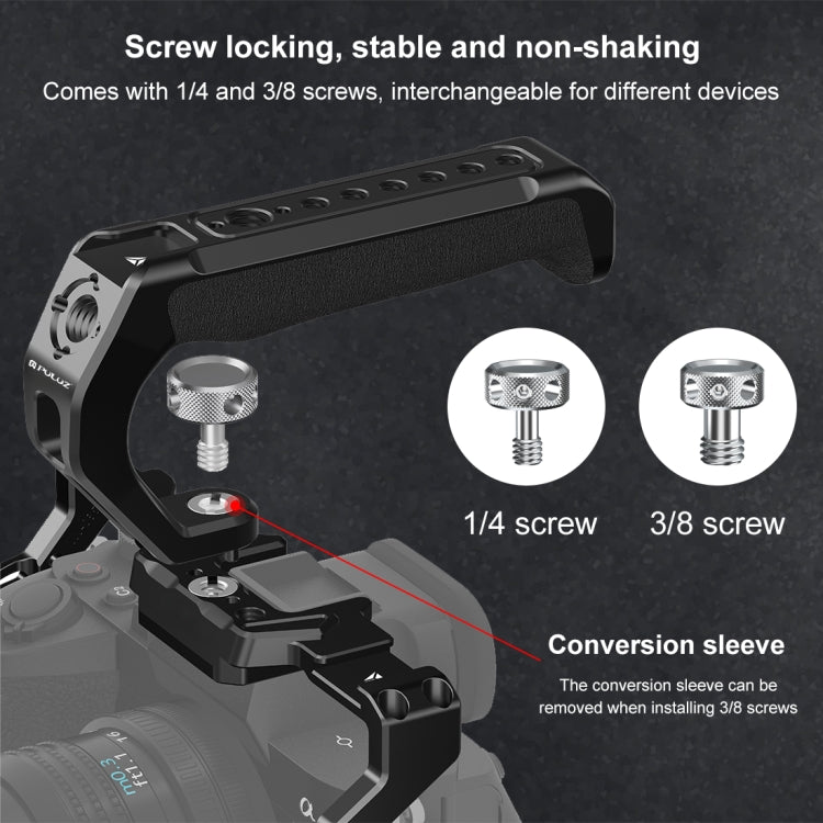 PULUZ Arri Metal Silicone Top Handle with Cold Shoe Mount for Mirrorless Camera Cage Stabilizer (Black)