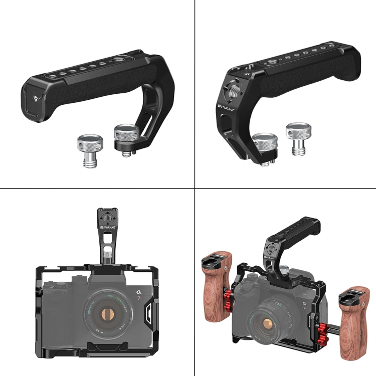 PULUZ Arri Metal Silicone Top Handle with Cold Shoe Mount for Mirrorless Camera Cage Stabilizer (Black)