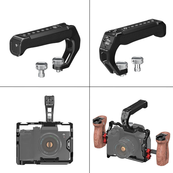 PULUZ Arri Metal Silicone Top Handle with Cold Shoe Mount for Mirrorless Camera Cage Stabilizer (Black)