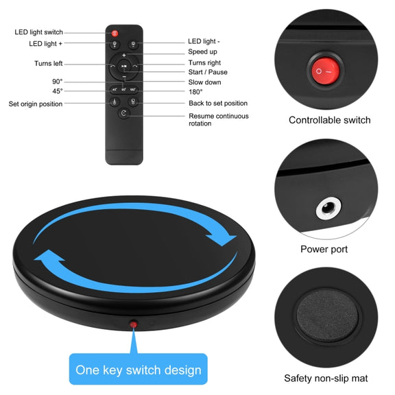 PULUZ 45cm Remote Control Adjusting Speed Rotating Turntable Display Stand, Black, Load 100kg(EU Plug)