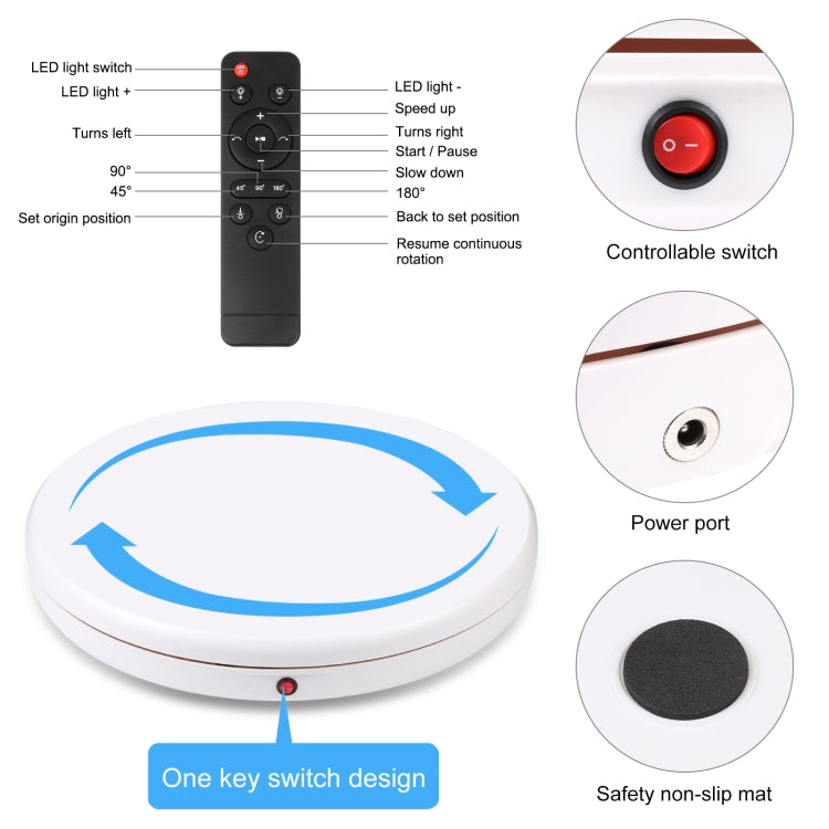 PULUZ 45cm Remote Control Adjusting Speed Rotating Turntable Display Stand, White, Load 100kg(AU Plug)