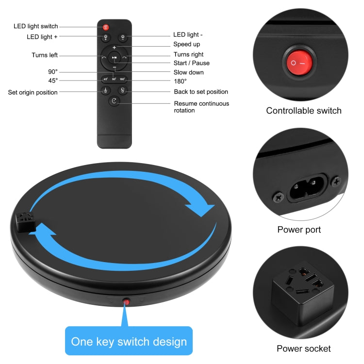 PULUZ 45cm Remote Control Adjusting Speed Rotating Turntable Display Stand with Power Socket, Black, Load 100kg(AU Plug)