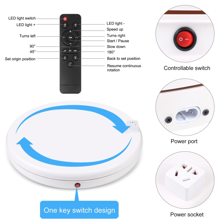 PULUZ 45cm Remote Control Adjusting Speed Rotating Turntable Display Stand with Power Socket, White, Load 100kg(US Plug)