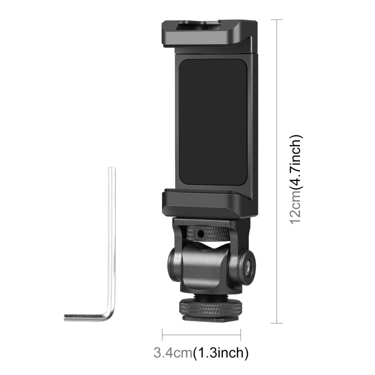 PULUZ Tripod Head Cold Shoes Aluminum Alloy Phone Clamp Holder Bracket (Black)