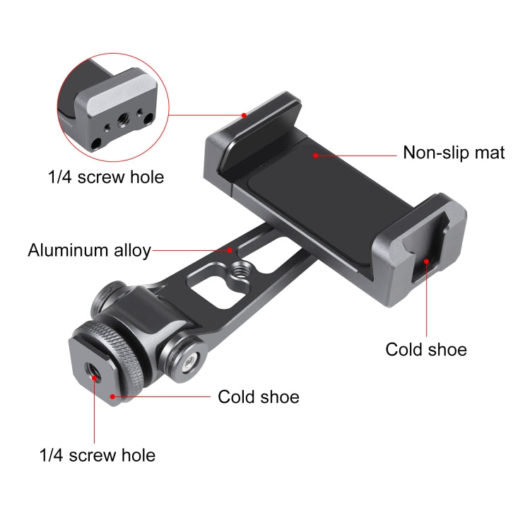 PULUZ Z-axis 360 Rotation Cold Shoes Aluminum Alloy Phone Clamp Holder Bracket (Black)