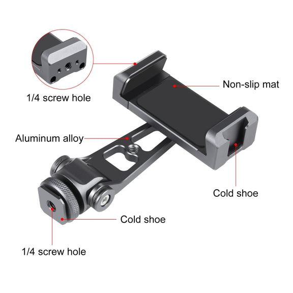 PULUZ Z-axis 360 Rotation Cold Shoes Aluminum Alloy Phone Clamp Holder Bracket (Black)