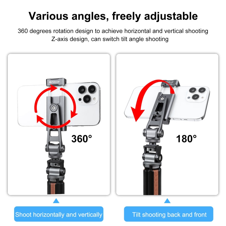PULUZ Z-axis 360 Rotation Cold Shoes Aluminum Alloy Phone Clamp Holder Bracket (Black)