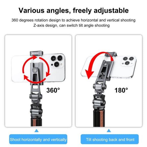 PULUZ Z-axis 360 Rotation Cold Shoes Aluminum Alloy Phone Clamp Holder Bracket (Black)