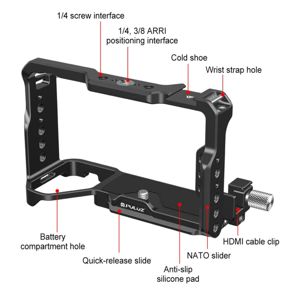 For Sony ILCE-A7CM2 / Alpha 7C II / Alpha 7CR PULUZ Metal Camera Cage Stabilizer Rig (Black)