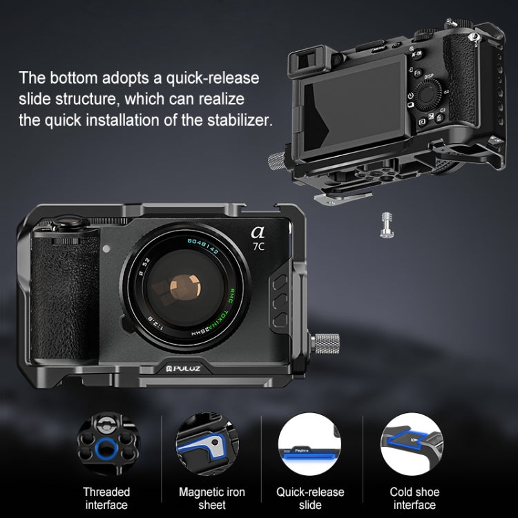 For Sony ILCE-A7CM2 / Alpha 7C II / Alpha 7CR PULUZ Metal Camera Cage Stabilizer Rig (Black)