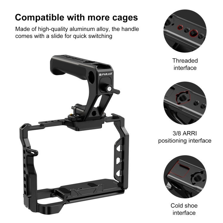 PULUZ Double-thread Metal Quick Release Top Handle with Cold Shoe for Camera Cage Stabilizer (Black)