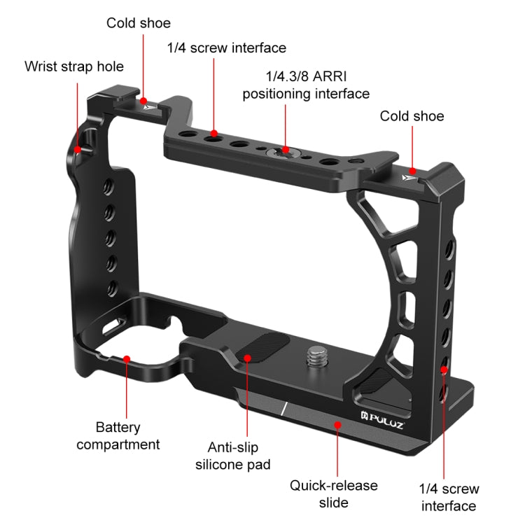 For Sony A6500 / A6400 / A6300 / A6000 PULUZ Metal Camera Cage Expansion Mount Stabilizer Rig (Black)
