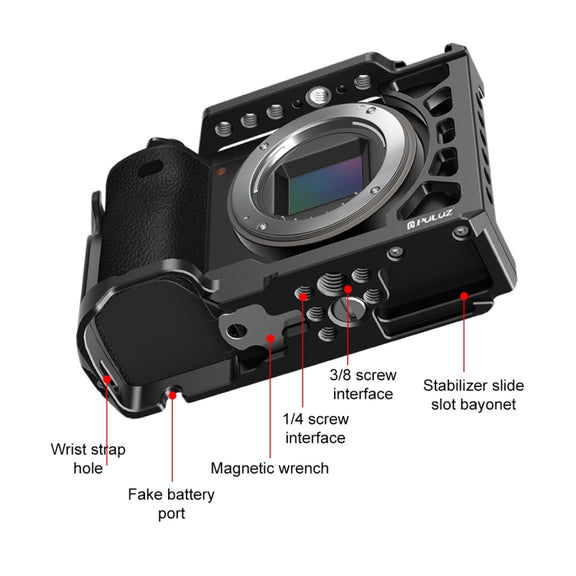 For Sony A6500 / A6400 / A6300 / A6000 PULUZ Metal Camera Cage Expansion Mount Stabilizer Rig (Black)