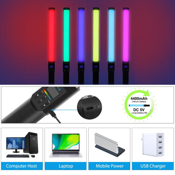 PULUZ 190 LEDs Photo Handheld Stick Light Full Color RGB Fill Light with Barndoor