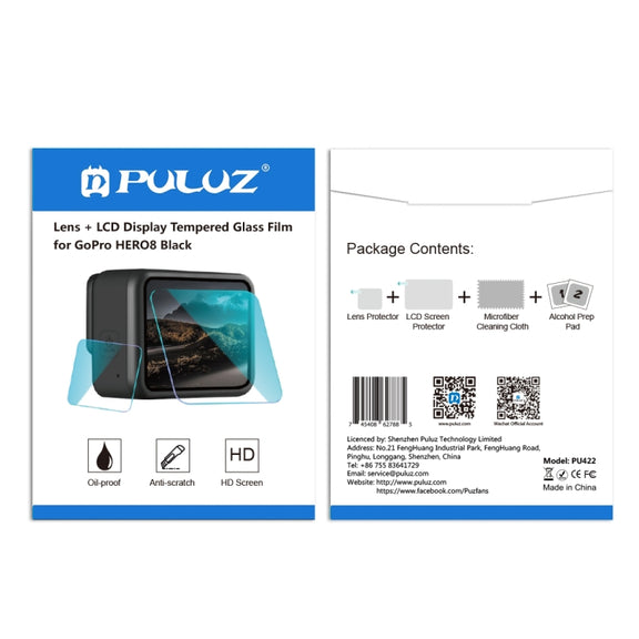 PULUZ for GoPro HERO8 Black Lens + LCD Display 9H 2.5D Tempered Glass Film