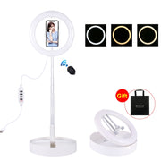 PULUZ 10.2 inch 26cm USB 3 Modes Dimmable Dual Color Temperature LED Curved  Ring Vlogging Selfie Photography Video Lights with Bluetooth Remote Shutter & Folding Desktop Holder & Phone Clamp(White)
