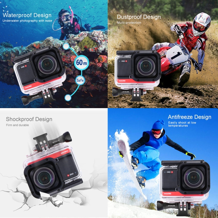 PULUZ 60m Underwater Depth Diving Case Water-resistant Camera Housing for Insta360 ONE R 4K Wide-angle Edition(Transparent)