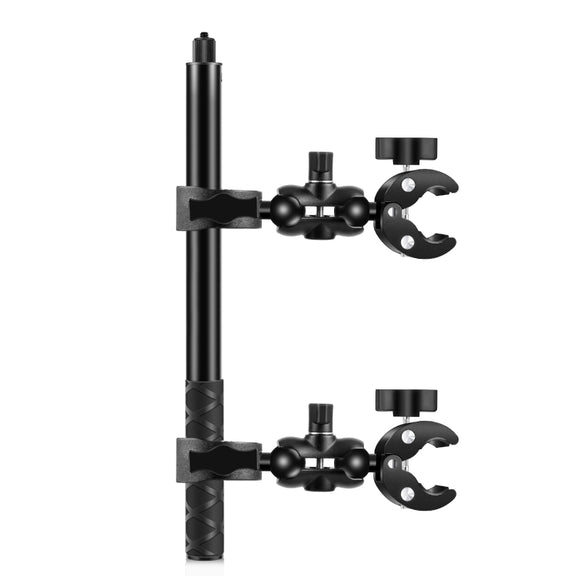 PULUZ Cycling Quick Release Bracket with 150cm Selfie Stick Set, Double Dual-heads Crabs Clamps Handlebar Fixed Mount (Black)