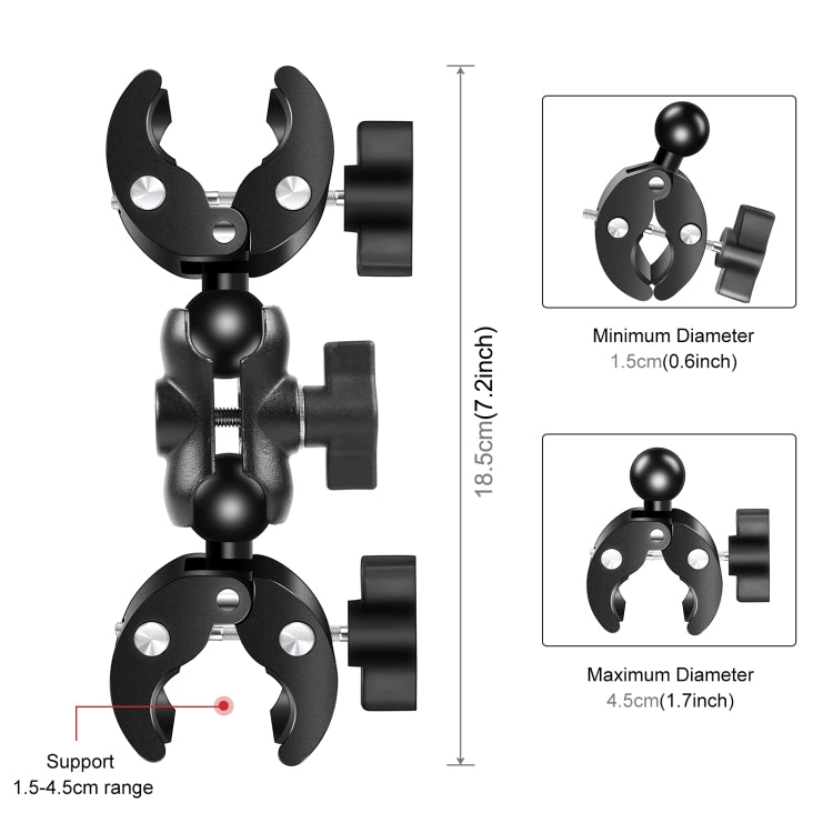 PULUZ Cycling Quick Release Bracket with 150cm Selfie Stick Set, Double Dual-heads Crabs Clamps Handlebar Fixed Mount (Black)