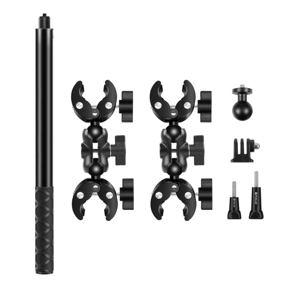 PULUZ Cycling Quick Release Bracket with 150cm Selfie Stick Set, Double Dual-heads Crabs Clamps Handlebar Fixed Mount (Black)
