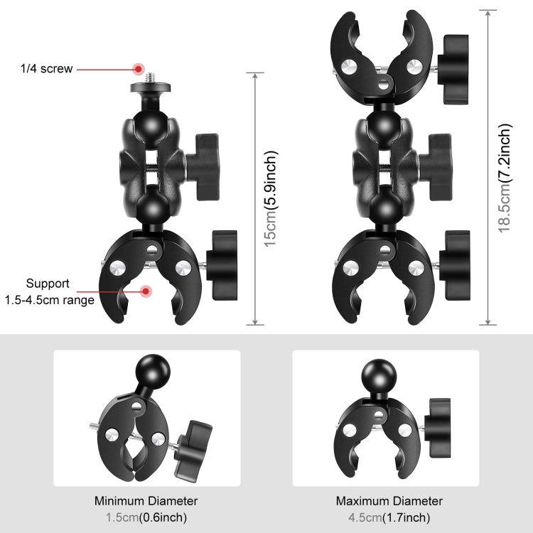 PULUZ Cycling Quick Release Bracket with 150cm Selfie Stick Set, Dual-heads Crab & Single Heads Clamps Handlebar Fixed Mount (Black)