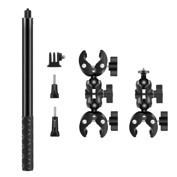 PULUZ Cycling Quick Release Bracket with 150cm Selfie Stick Set, Dual-heads Crab & Single Heads Clamps Handlebar Fixed Mount (Black)