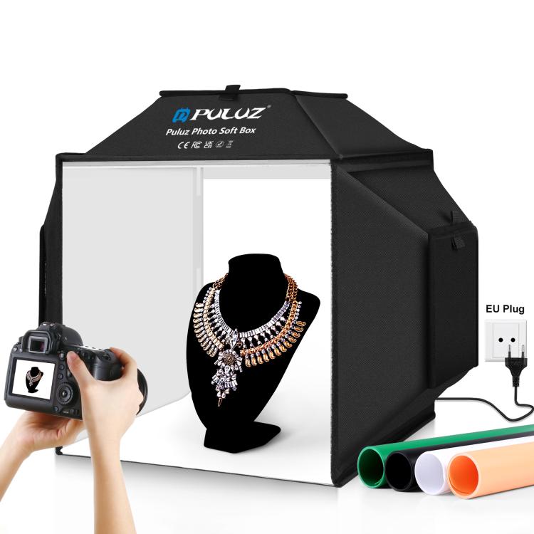 PULUZ 40cm Folding 72W 5500K Studio Shooting Tent Soft Box Photography Lighting Kit with 4 Colors (Black, Orange, White, Green) Backdrops(EU Plug)
