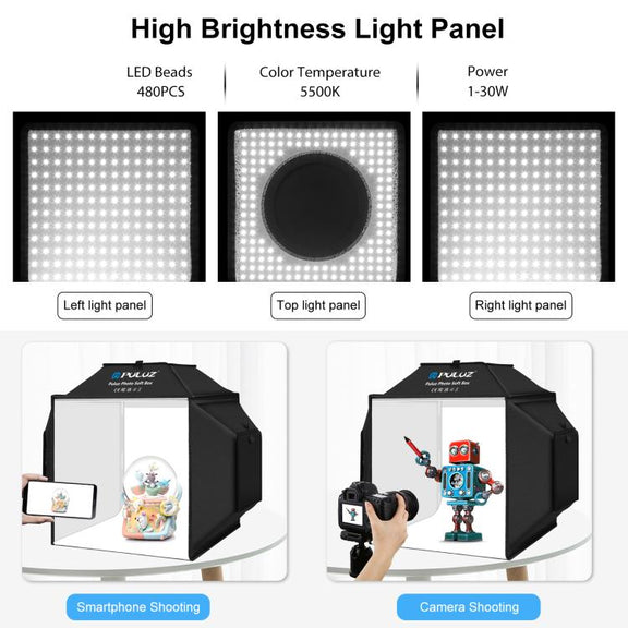 PULUZ 40cm Folding 72W 5500K Studio Shooting Tent Soft Box Photography Lighting Kit with 4 Colors (Black, Orange, White, Green) Backdrops(EU Plug)