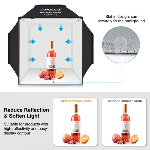 PULUZ 40cm Folding 72W 5500K Studio Shooting Tent Soft Box Photography Lighting Kit with 4 Colors (Black, Orange, White, Green) Backdrops(EU Plug)