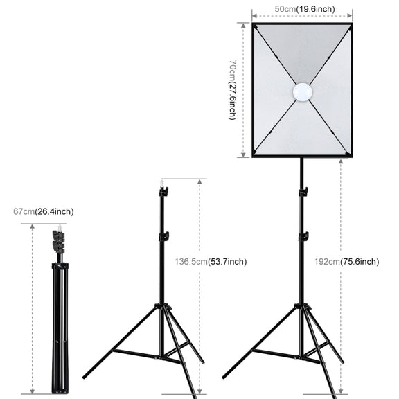 PULUZ 50x70cm Studio Softbox + 2m Tripod Mount + Single E27 30W 5700K White Light LED Bulb Photography Kit(US Plug)