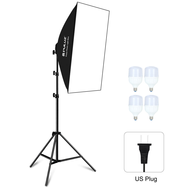 PULUZ 50x70cm Studio Softbox + 2m Tripod Mount + 4 x E27 20W 5700K White Light LED Light Bulb Photography Lighting Kit(US Plug)