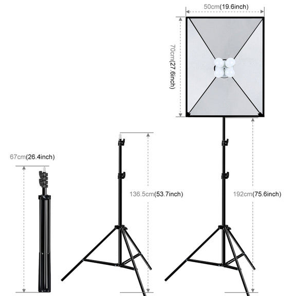PULUZ 50x70cm Studio Softbox + 2m Tripod Mount + 4 x E27 20W 5700K White Light LED Light Bulb Photography Lighting Kit(US Plug)