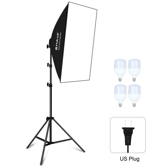 PULUZ 50x70cm Studio Softbox + 2m Tripod Mount + 4 x E27 20W 5700K White Light LED Light Bulb Photography Lighting Kit(US Plug)