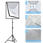 PULUZ 50x70cm Studio Softbox + 2m Tripod Mount + 4 x E27 20W 5700K White Light LED Light Bulb Photography Lighting Kit(US Plug)