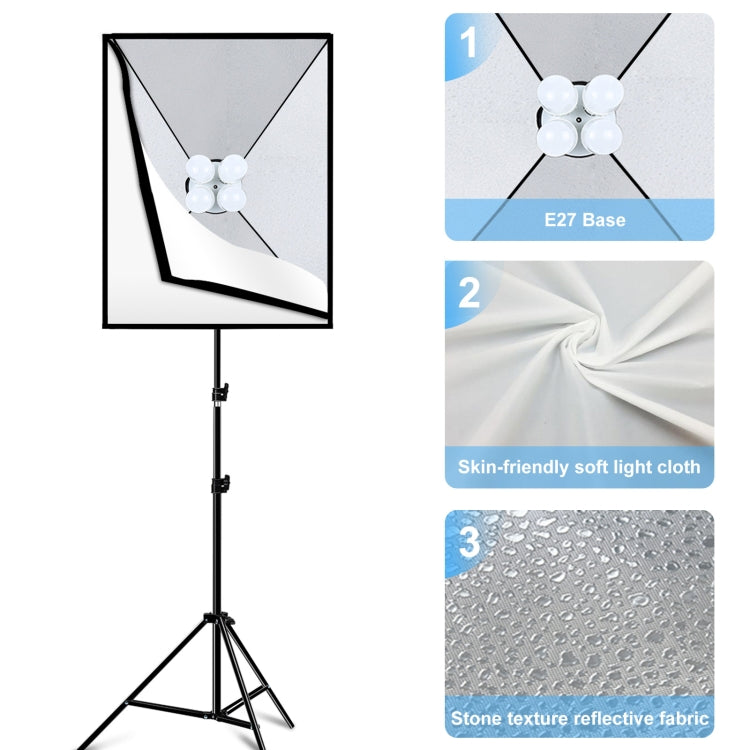 PULUZ 50x70cm Studio Softbox + 2m Tripod Mount + 4 x E27 20W 5700K White Light LED Light Bulb Photography Lighting Kit(US Plug)