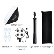 PULUZ 50x70cm Studio Softbox + 2m Tripod Mount + 4 x E27 20W 5700K White Light LED Light Bulb Photography Lighting Kit(US Plug)