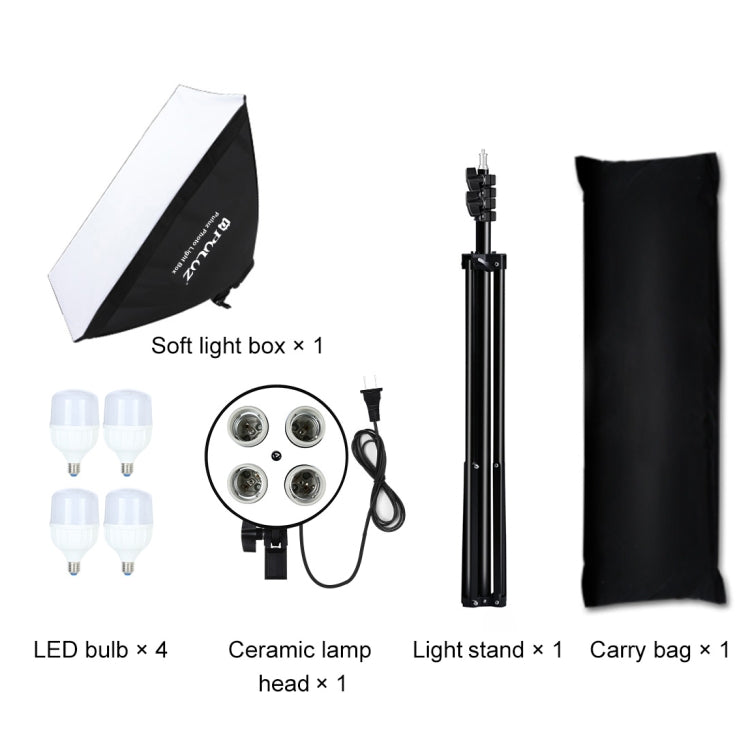 PULUZ 50x70cm Studio Softbox + 2m Tripod Mount + 4 x E27 20W 5700K White Light LED Light Bulb Photography Lighting Kit(US Plug)
