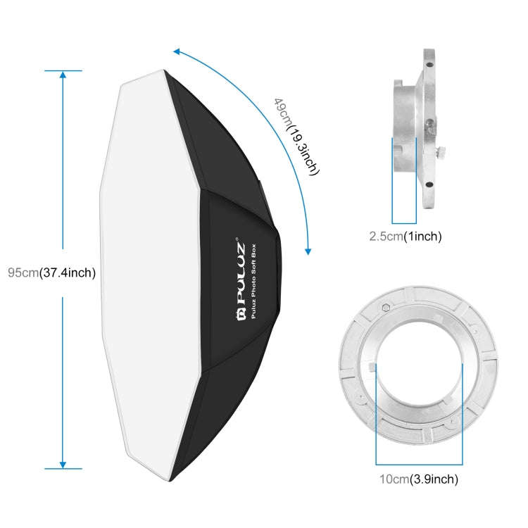 PULUZ 95cm Speedlite Flash Octagon Parabolic Softbox Bowens Mount Diffuser
