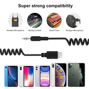 PULUZ 3.5mm TRRS Male to 8 Pin Male Live Microphone Audio Adapter Spring Coiled Cable for iPhone, Cable Stretching to 100cm(Black)