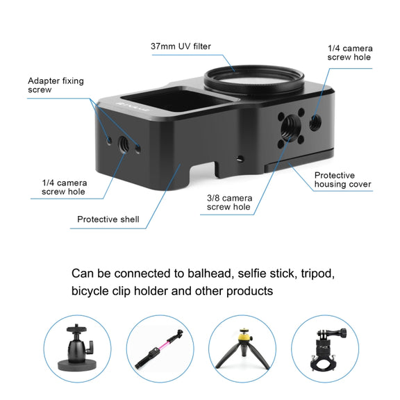 PULUZ CNC Aluminum Alloy Cage for DJI Action 2(Black)