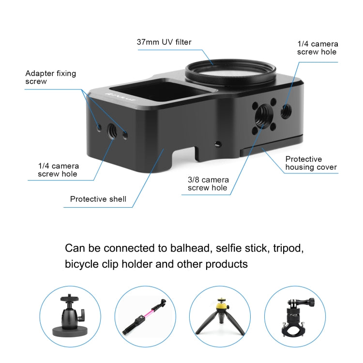 PULUZ CNC Aluminum Alloy Cage for DJI Action 2(Black)