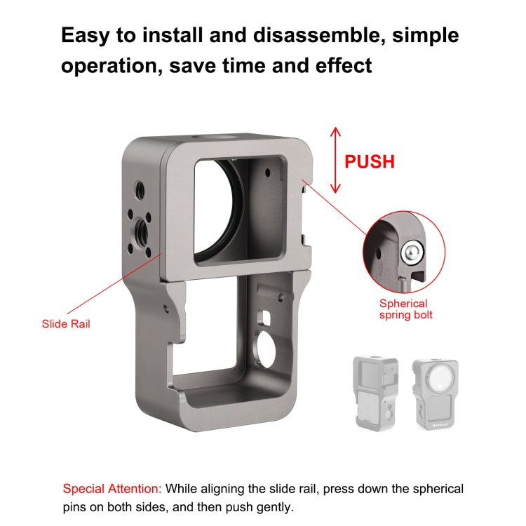 PULUZ CNC Aluminum Alloy Cage for DJI Action 2(Titanium Color)