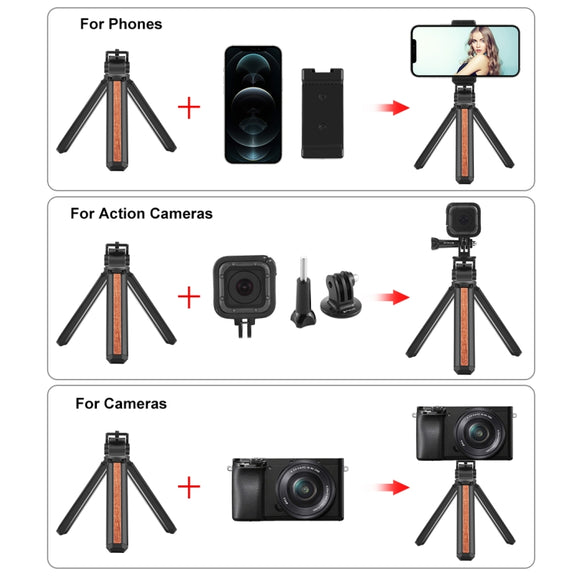 PULUZ Inlaid Wood Desktop Vlogging Live Tripod Holder with Tripod Head (Black)