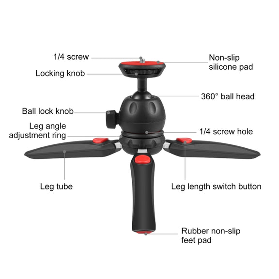PULUZ Mini VLOG Live Stabilizer Stand Tripod with Phone Clamp for Smartphones (Red)
