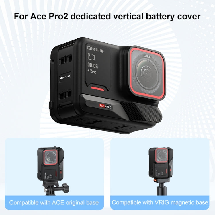 PULUZ Aluminum Alloy Vertical Shooting Magnetic Quick-release Battery Side Interface Cover for Insta360 Ace Pro 2 (Black)